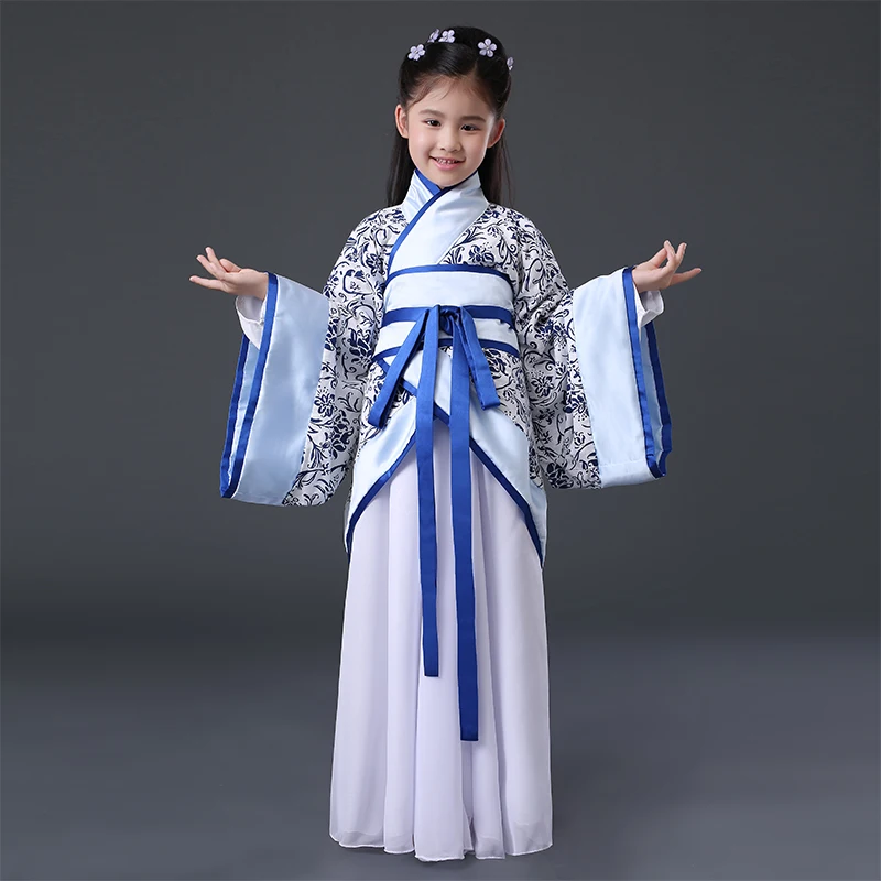 

Girls Ancient Chinese Traditional National Chinese Costume Hanfu Dress Princess Children Cosplay China Clothing Folk Kids DN2125, Blue