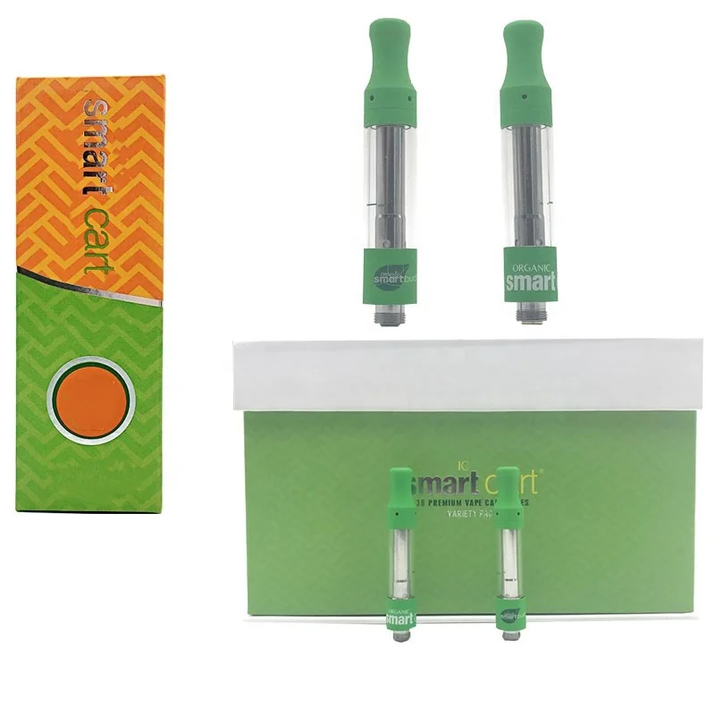 

Newest product smart carts with newest packaging box 0.8ml 1.0ml ceramic coil glass tank cbd vape cartridge smart battery, Green