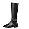 Comfortable Black Genuine Leather With Studs Winter Boots High Quality Handmade Women Flat Heel High Boots
