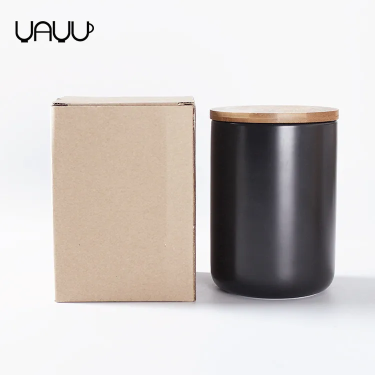 250ml Decoration Luxury Wholesale Ceramic Candle Jars / Matte Black