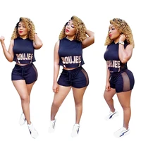 

New Women Sleeveless Hoodies Letter Print Vest Top And Shorts With Side Lace Two Pieces Set