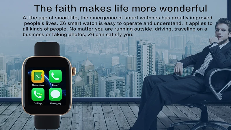 2019 Fitness Intelligent Sim Card Phone Watch Metal Frame Z6 Smart Watch