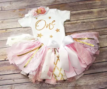 Gold First Birthday Bodysuit And Pink Tutu Glitter Gold One Romper