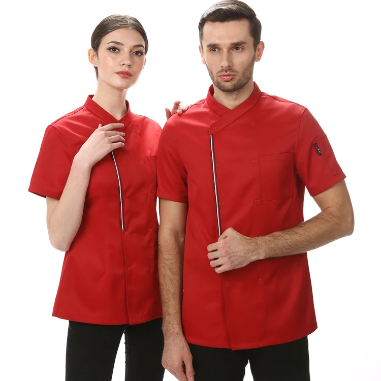 

Manufacturer executive chef uniform summer white short sleeve kitchen staff chef jackets cook uniforms, White;red;black;navy blue;brown