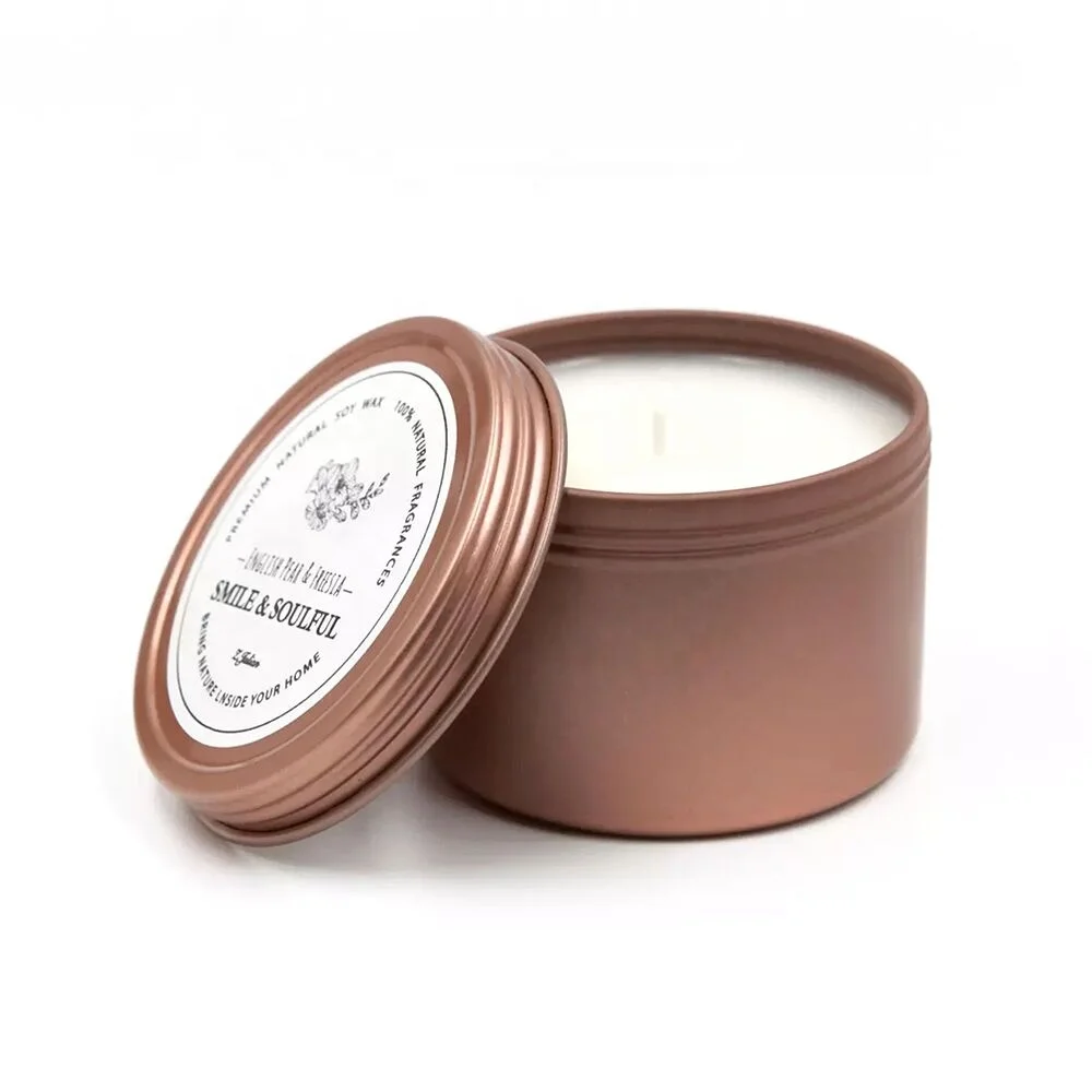 

Luxury 8 oz custom empty seamless decorative travel metal round rose gold tin candles jar