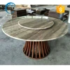 6 seater modern marble travertine top solid wood dining table