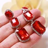 KM Trend 2018 Zinc Alloy Red Rhinestones Square Crystal Diamond Luxury Drop Dangle Earrings Wedding Gold Earrings with Ruby