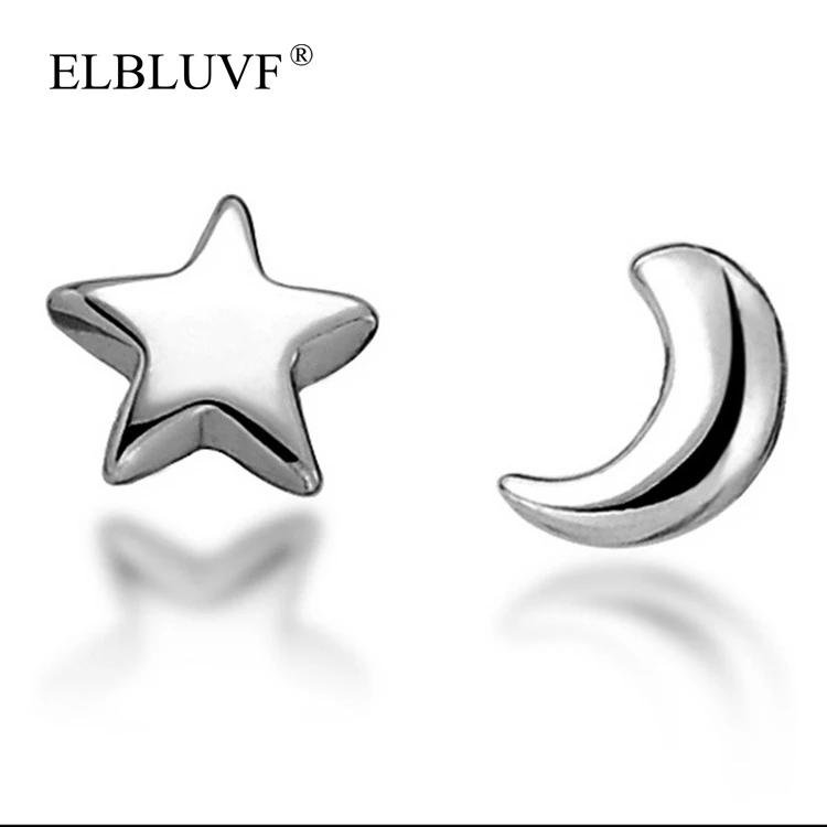 

ELBLUVF Copper Alloy S925 Silver Plated Zircon Jewelry Moon Star Shape Earrings Wholesale, White gold