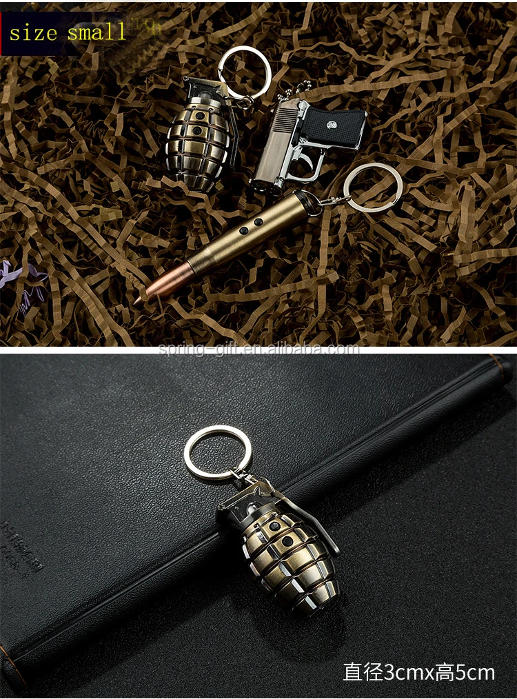 Multifunction Grenade Model Lighting Key Chain Flashlight Gun Pistol Toys Keyring Hand Thunder