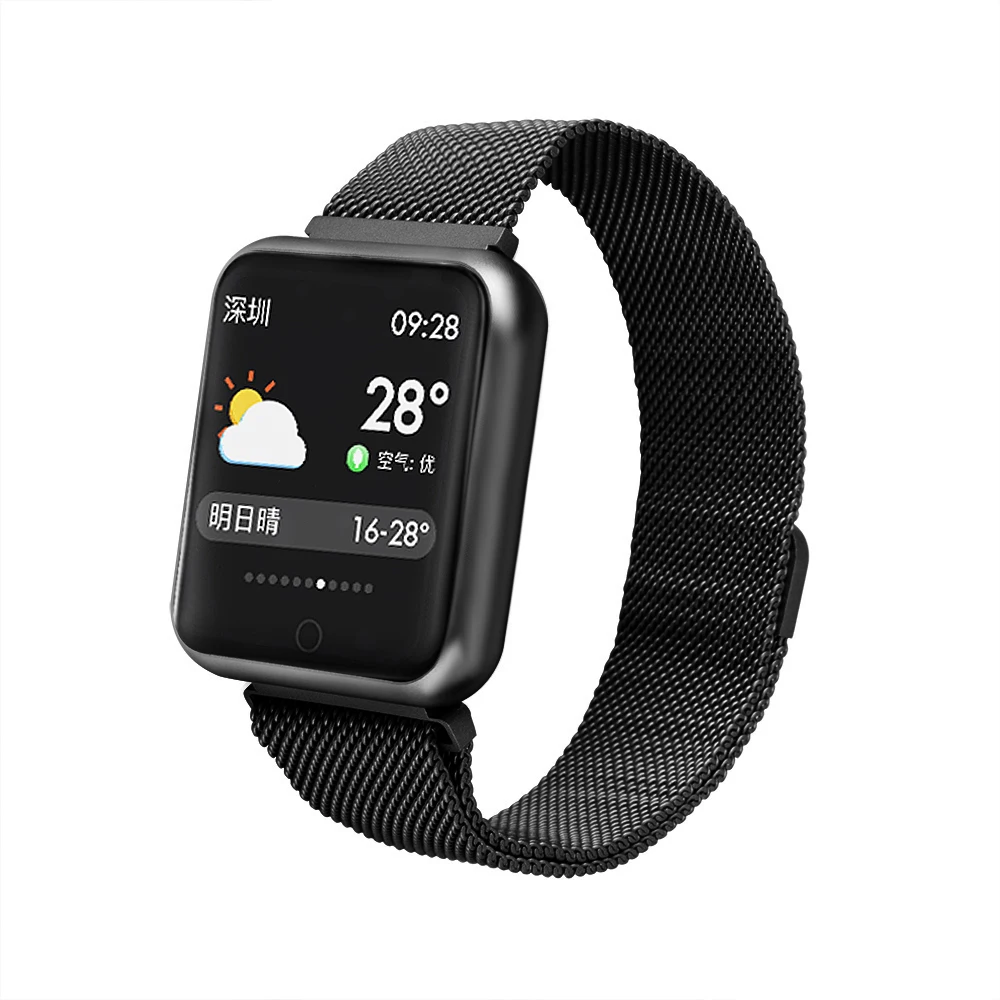 

2019 new year gift P68 smart fitness watch with silicone and metal bracelets