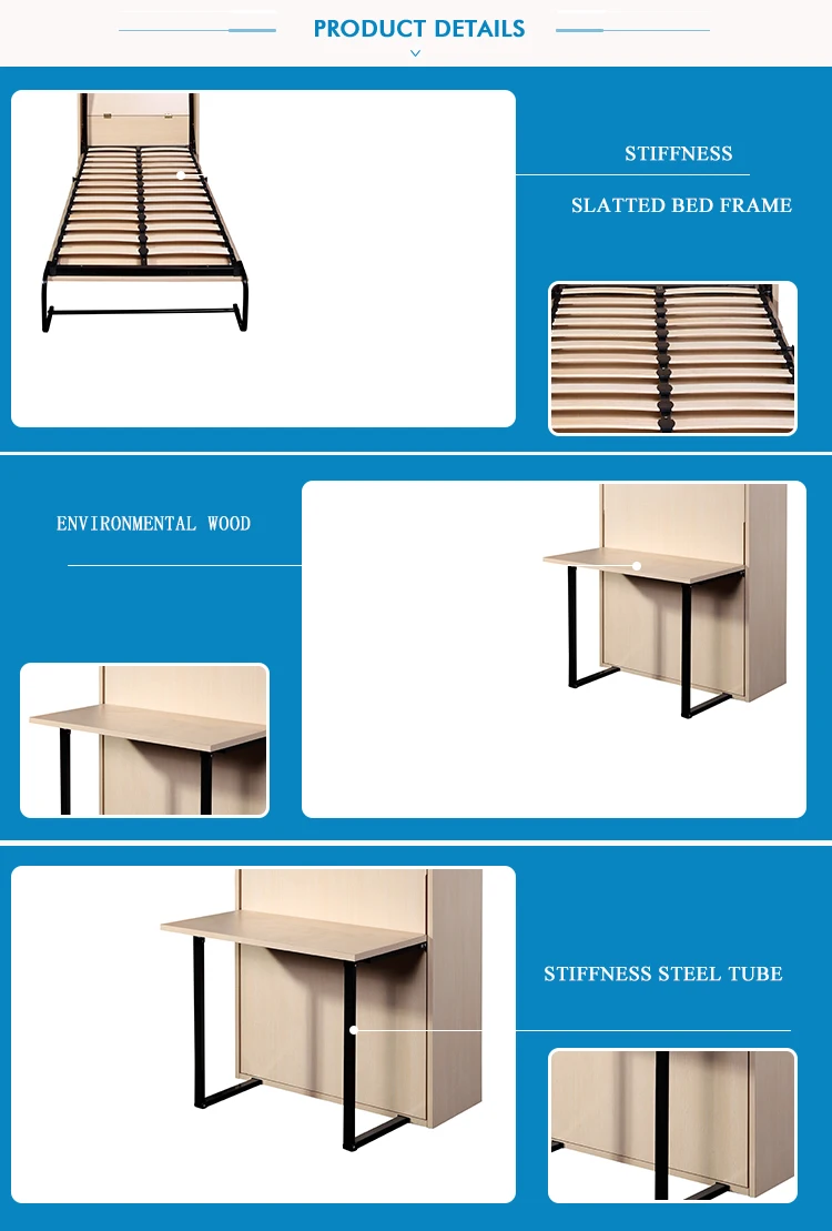 Whole Sales Space Save Horizontal Open Single Folding Hidden Wall Bed