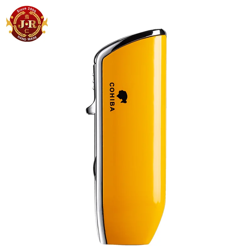 

wholesale COHIBA 3 Torch Jet Flame Windproof Cigar Lighter With Punch butane lighter torch CB-0307, Yellow;black;red;silver