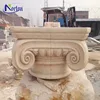 Hand-carved different design decoration natural marble carving beige stone column cap for sale