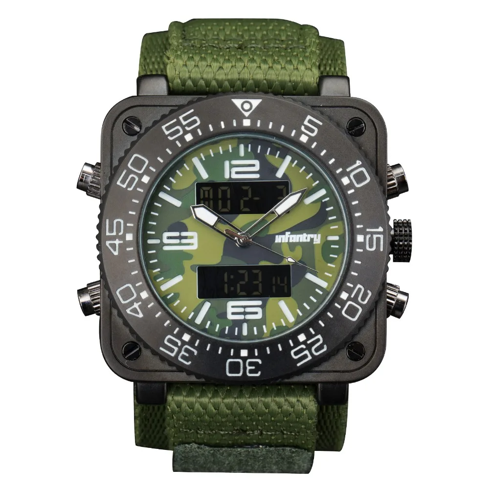 

INFANTRY CAMO GREEN Hook and LOOP Waterproof Tactical Military Digital Aviator Sport Watch