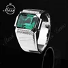 18K white gold created emerald stone men wedding ring