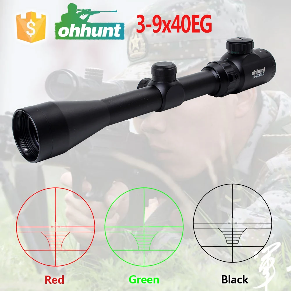 

Free Shipping Hunting Riflescope Ohhunt 3-9x40E Rangefinder Reticle Red/GreenIlluminated Optic Rifle Scope, Black