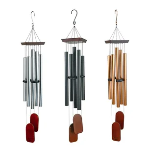 Image of 48" 5 Tubes Matt Black Decoration Hanging Metal Craft Outdoor Wind Chime