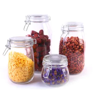 Image of 500ml 1000ml 3000ml square/round food sauce storage glass container jar with glass lid