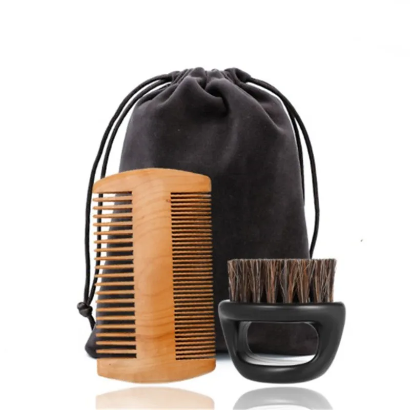 

New soft shaving beard brush with wood comb set for men boar bristle beard brush set, Customized pantone color