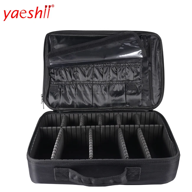 

Yaeshii professional durable nylon waterproof portable travel cosmetic organizer beauty box makeup artist train vanity case, Black