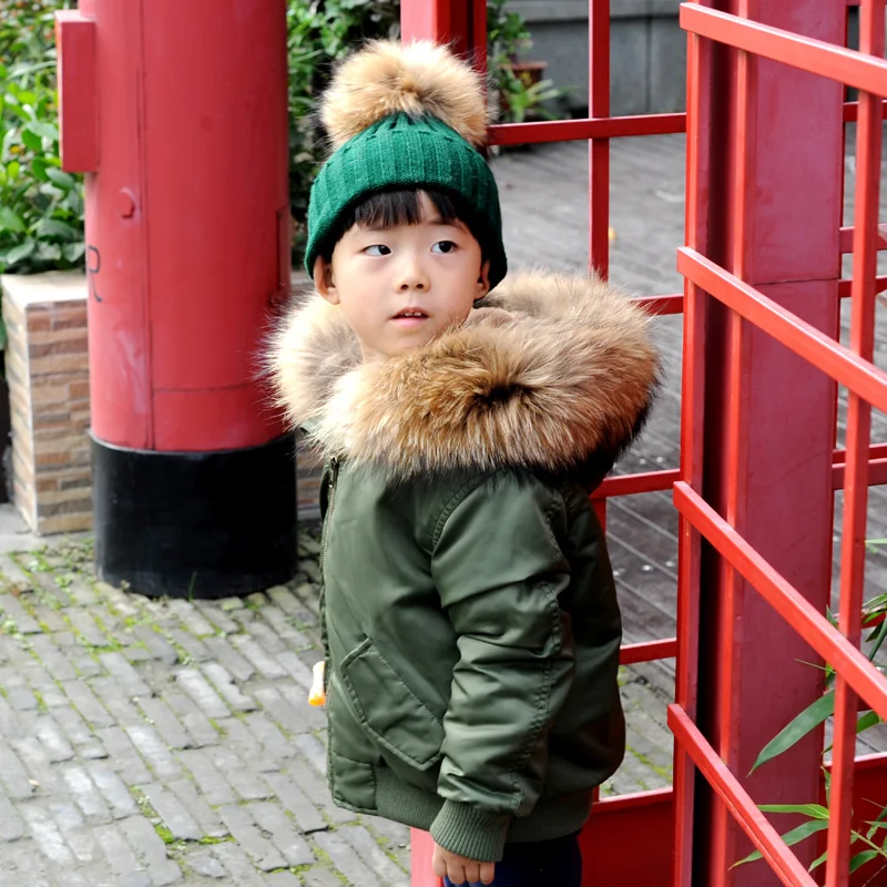 

CX-G-C-08E Winter Warm Custom Children Faux Fur Lining Fur Hood Fur Bomber Jacket, It comes in other colors