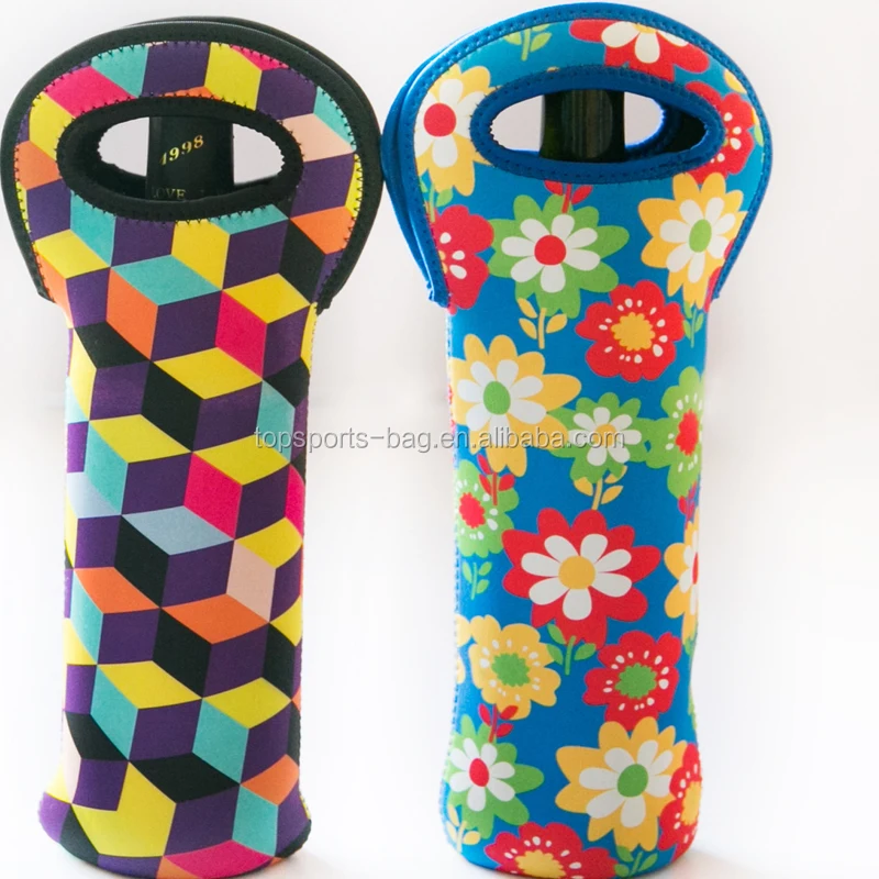 

New Design Geometric Sublimation Neoprene Wine Bottle Bag Tote Sleeve