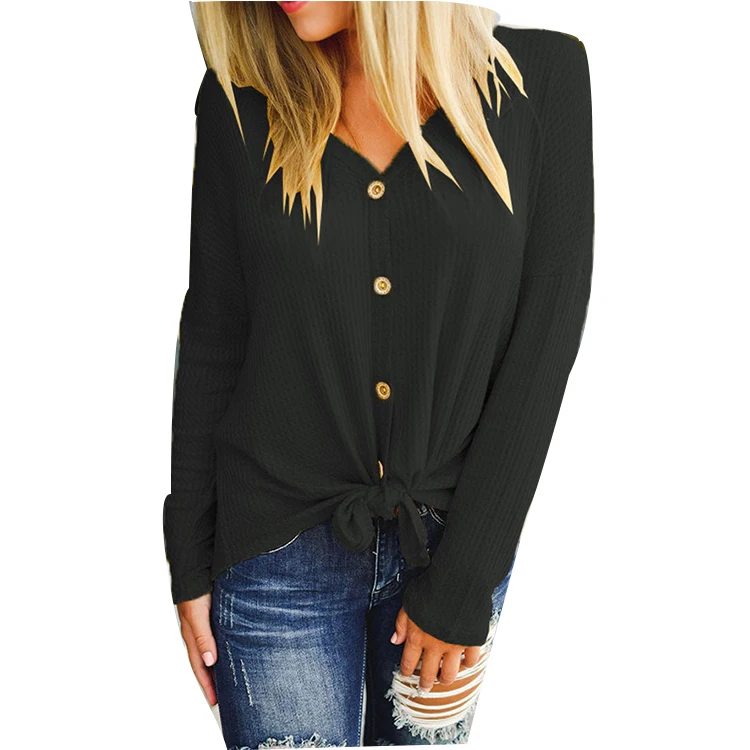 

D84 Women 2019 NEW Trendy Daily Wear V-neck Casual Cardigan Irregular Front Buttons Long Sleeve T-shirt, N/a