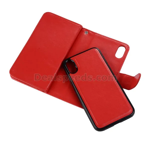 Crasyhorse Pattern Detachable Wallet Stand Leather Case with Wrist Strap for iPhone X