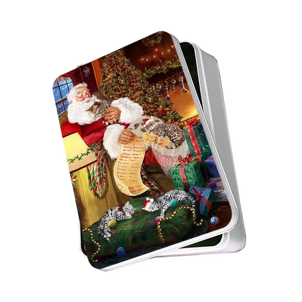 Get Quotations · Happy Holidays Santa Sleeping with Bengal Cats Christmas  Photo Storage Tin PTIN0002