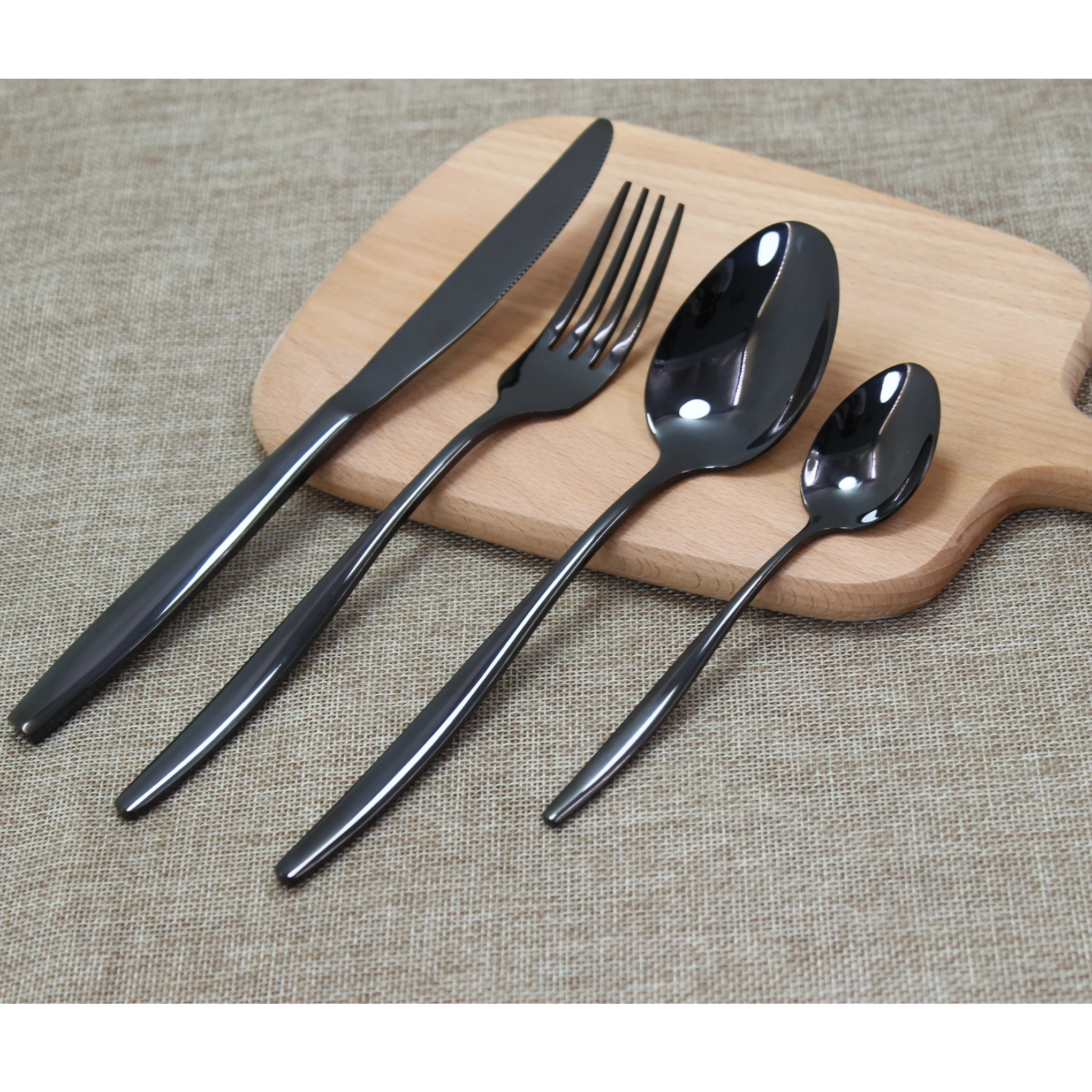 

Jieyang PVD customized luxury portable baby knife fork spoon set stainless steel cutlery flatware set black wholesale sale, Black, but can customize