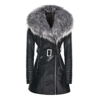 

Winter Warm OEM Waterproof Zipper Slim 100%PU Black Jacket With Fur Coat LR-8878