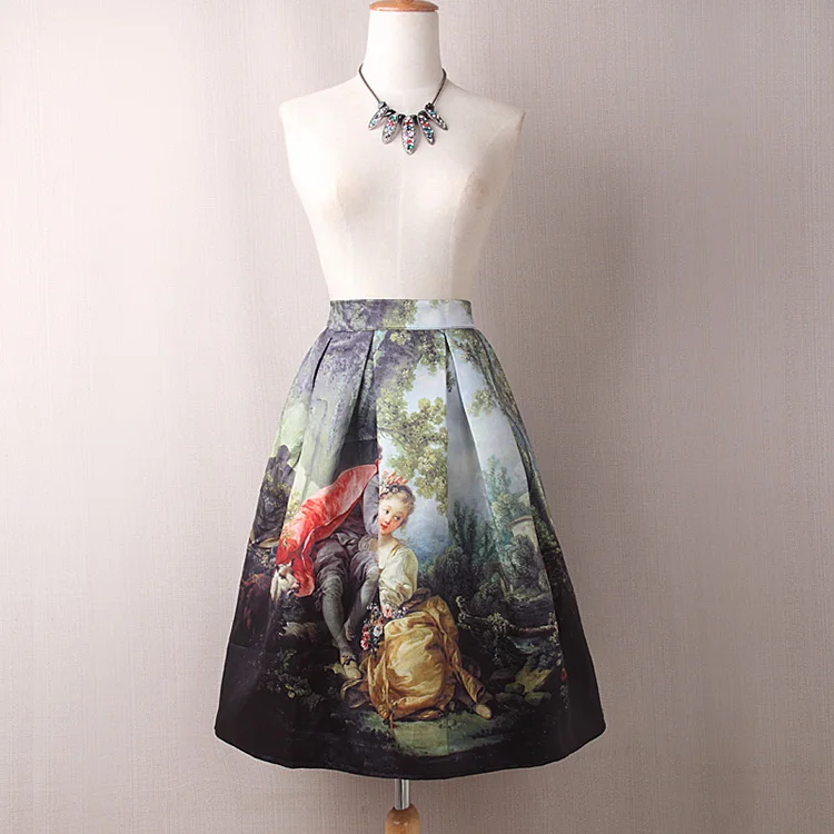 

Art Retro Print High Waist Polyester Skirt for woman Pleated skirt, Customized