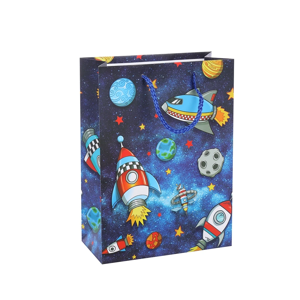 Customized Print Recyclable Storage Gift Blue Shopping Paper Bag With PP Rope Handles