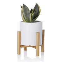

High White Porcelain Flower Pot with Wooden Stand