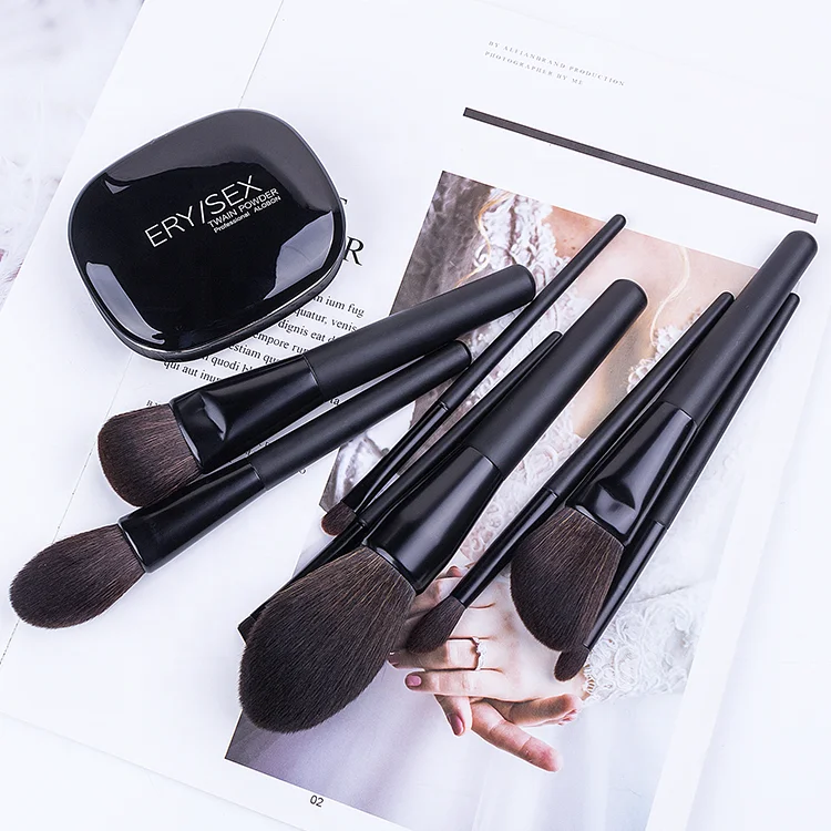 

8Pcs Synthetic Hair Matte Black Handle Makeup Brush Set Stock or Private Label Accepted Black Cosmetics Tools