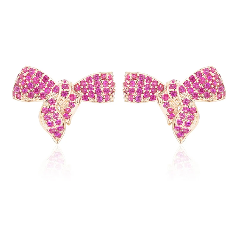 

Cute Style Jewelry Micro Pave Cubic Zirconia Bowknot Party Earrings for Girls, Rose red;green;clear