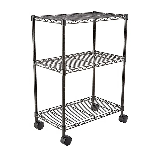 3 Shelf Movable Locking Metal Wire Powder Coated Heavy Duty Trade Show