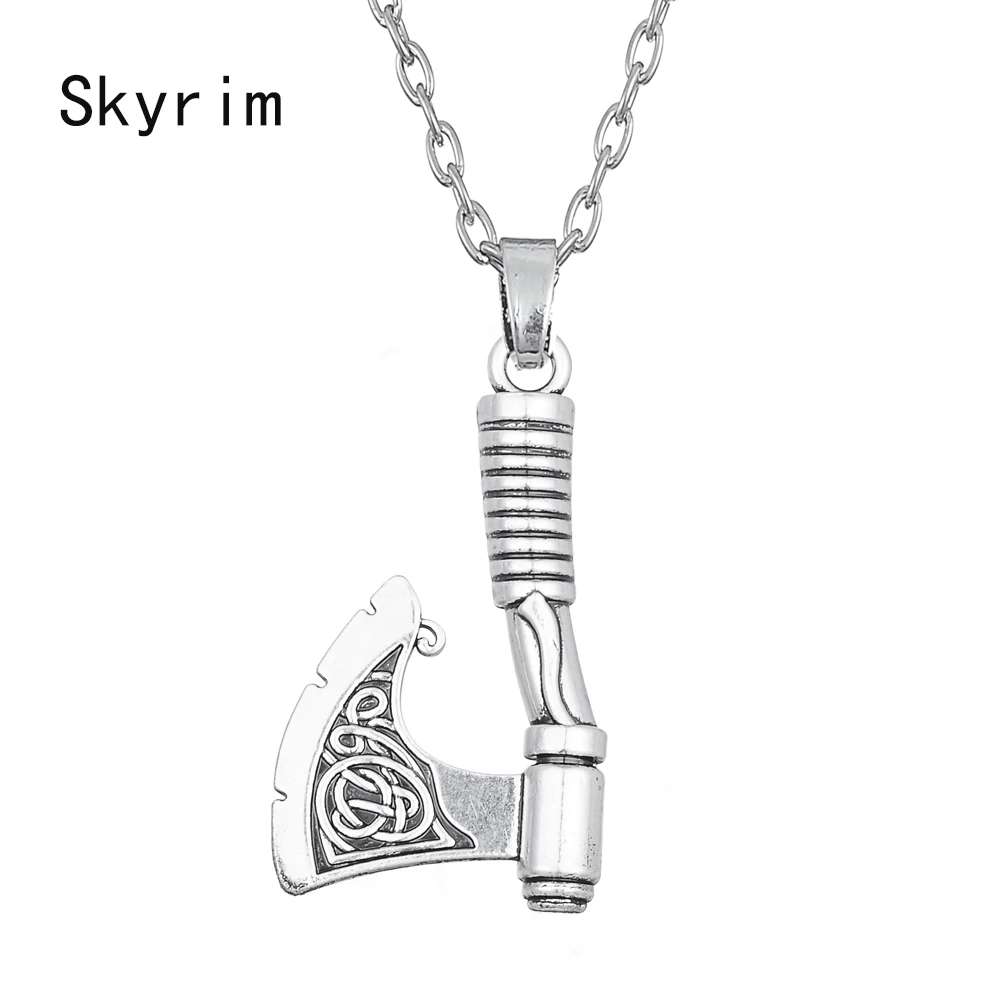 

Factory 2018 Homme Fashion Zinc Alloy Antique Silver Metal Jewelry Wiccan Viking Axe Charm Pendant Men Necklace for Men, Silver color