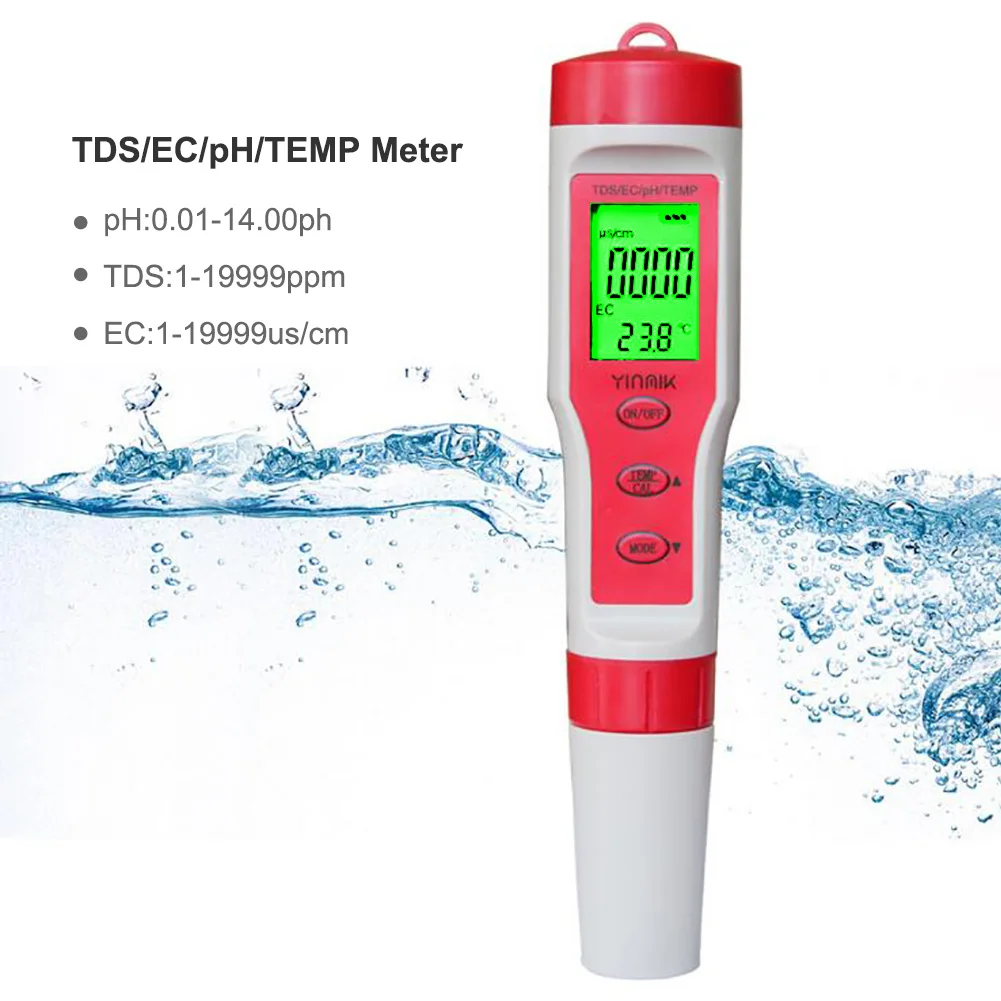 4 in 1 PH/EC/TDS/TEMP Digital Tester Water Quality Monitor Water Tester 