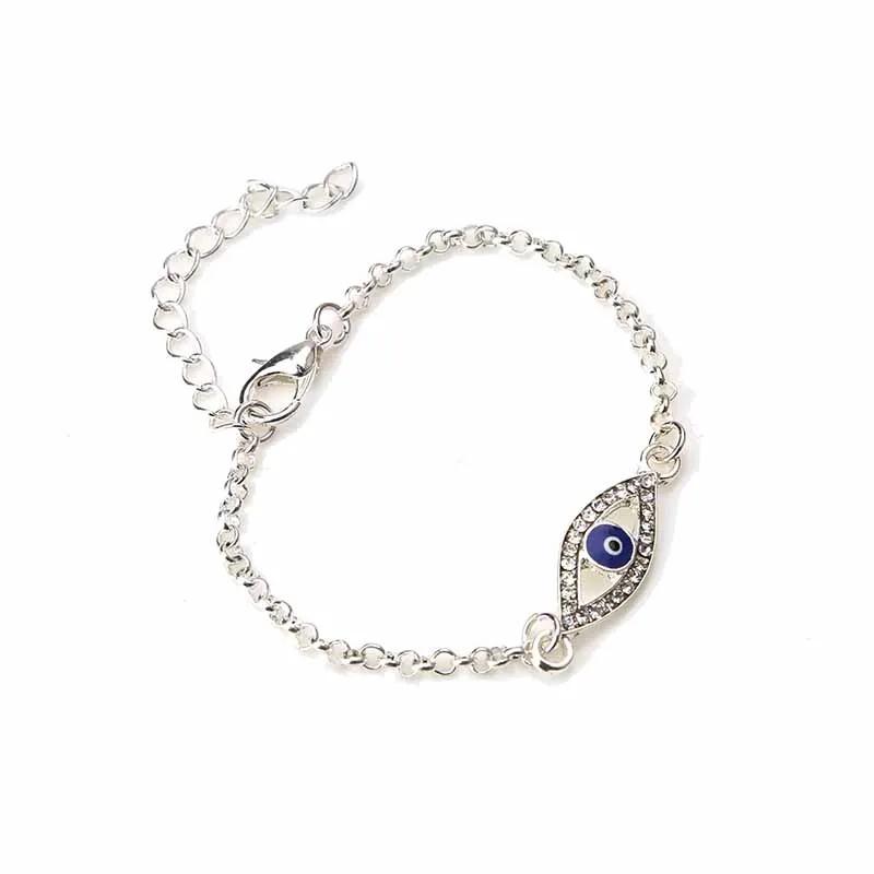 

wholesale stock evil blue eye crystal micro pave sliver alloy bracelet women turkey bracelet, Picture