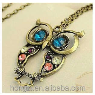 

15 2015 Hot New Fashion Hot-Selling Retro Color Block Drill Hollowing Carved Cute Owl Mao Yilian Necklace Jewelry, N/a