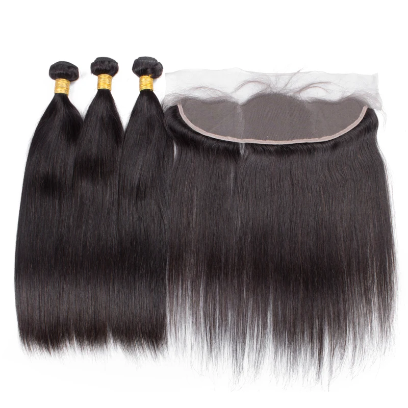 

Brazilian Remy Straight Hair 3 Bundles With Lace Frontal,Factory Discount Silky Straight Hair Weave bundles