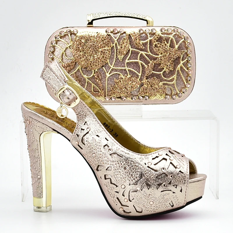 

Newest nigeria party ladies italian shoes and bag set women high heels gold shoes and matching bag, As pictures