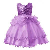 

Elegant girls Gown Tulle shiny sequined lace wedding sleeveless princess dress for kids birthday party