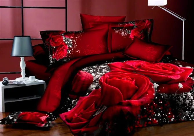 Wholesale Luxury Home Textile Wedding Red Rose Cotton Duvet Cover