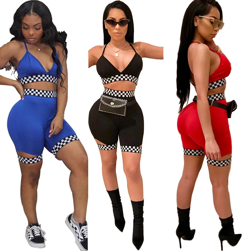 

Factory Wholesale Ladies Crop 2piece Tops Bra Short Pants Sports yoga summer bikini jumpsuit, Picture