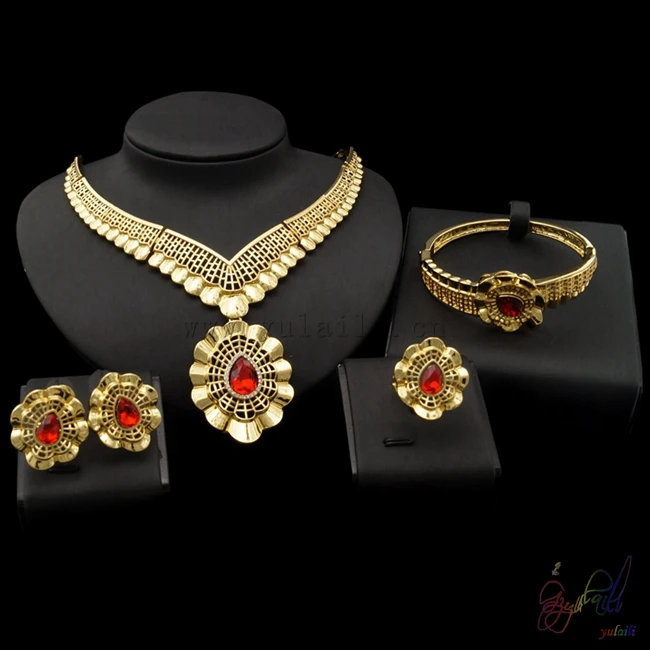 

Yulaili Red Big Crystal Zircon Nigerian Wedding Gold Jewelry Sets For Bridal Women