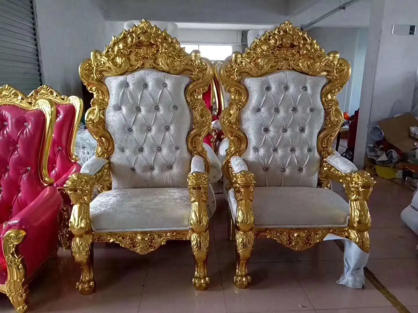 commercial furniture European classical hotel high back king throne gold wedding chair