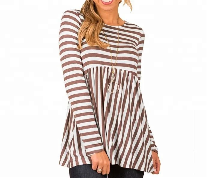 

D97 Maternity Women Stripe Shirts Autumn Long Sleeve O Neck Blouses Tops Ladies Casual Solid Plus Size Maternity Clothings, N/a