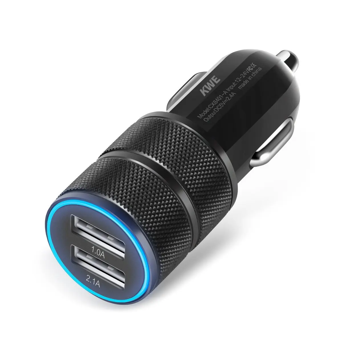 KWE 2.1A / 24W 2-Port Titanium Car Charger for iPhone 6 / 6S Plus / 5S / 5 / 4, iPad, Ipod, Samsung Galaxy, Smart Phones, Tablets(BLACK)